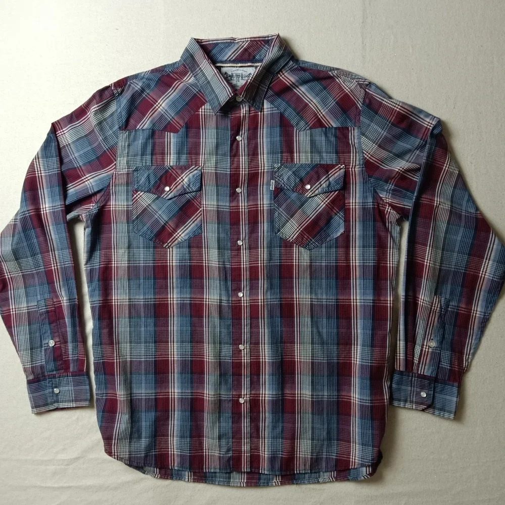 Levi's‎ Men's Pearl Snap Long Sleeve Western Plaid Shirt – Large
